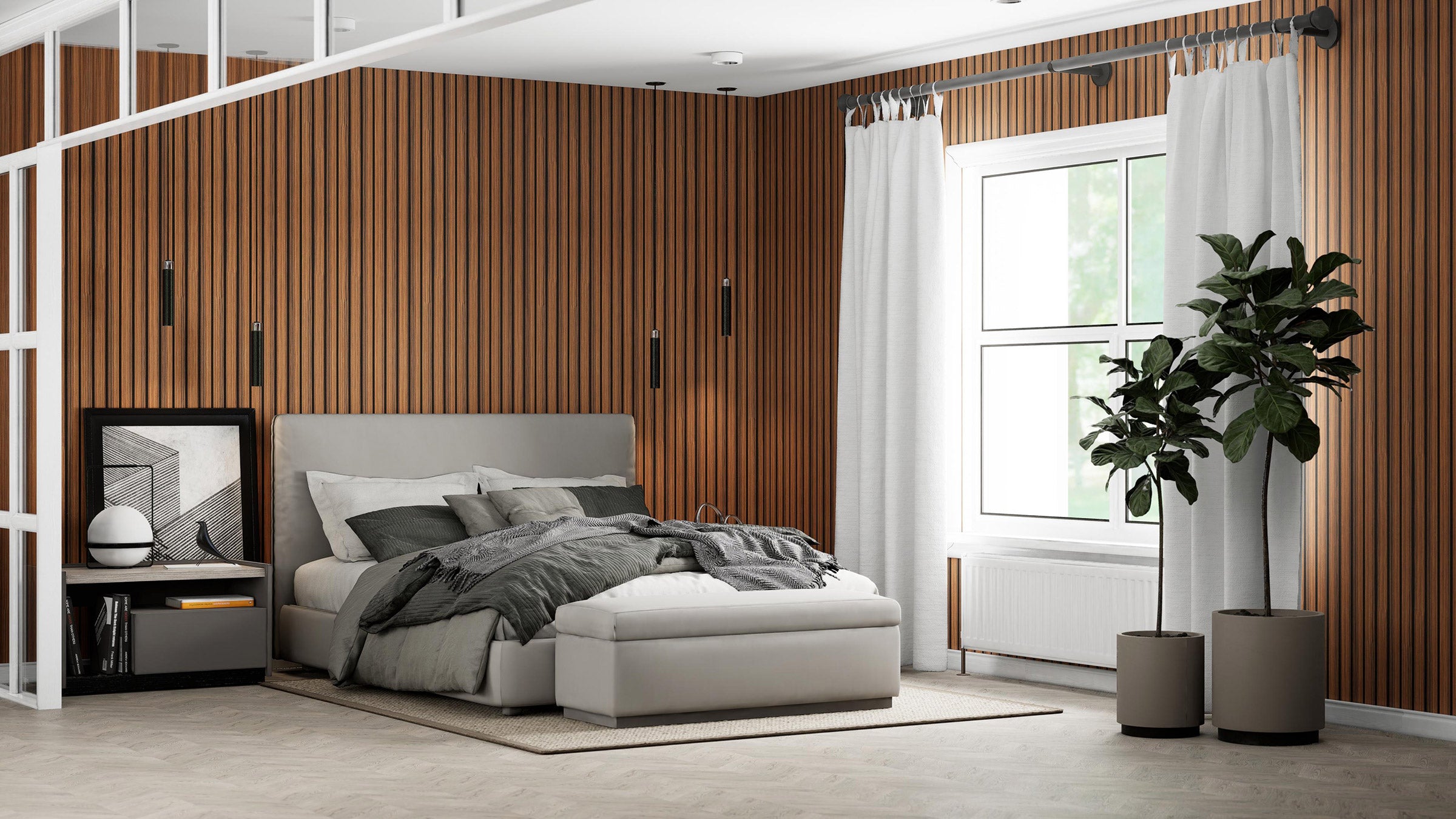 Timber Window Walnut Wide Timber Indoor Acoustic Wall Panels | Luxpanels